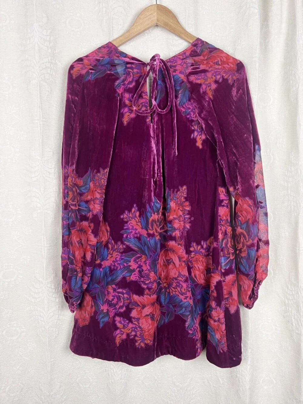 Free People Misha Velvet Burnout Dress Fuchsia pink purple floral A-line flowy S
